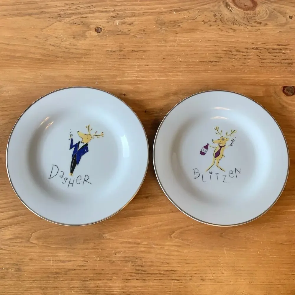 Pottery Barn Reindeer Plates Dessert Salad Plates 8.5